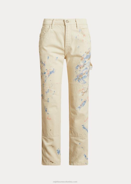 jeans carpinteros de mezclilla con salpicaduras de pintura mujer lavado de crema Ralph Lauren 2XR2V4039