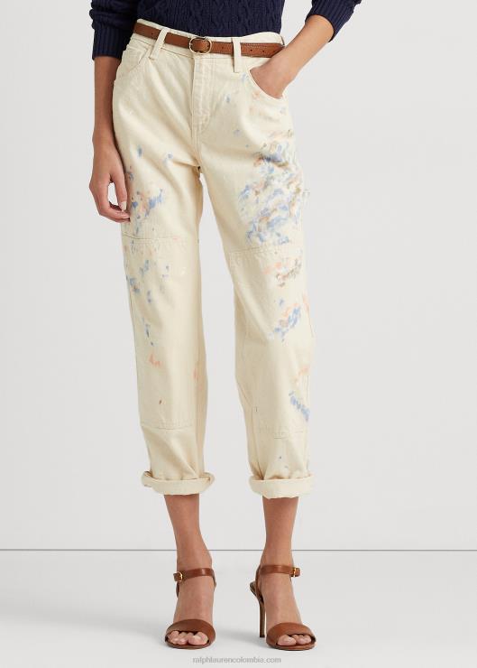 jeans carpinteros de mezclilla con salpicaduras de pintura mujer lavado de crema Ralph Lauren 2XR2V4039