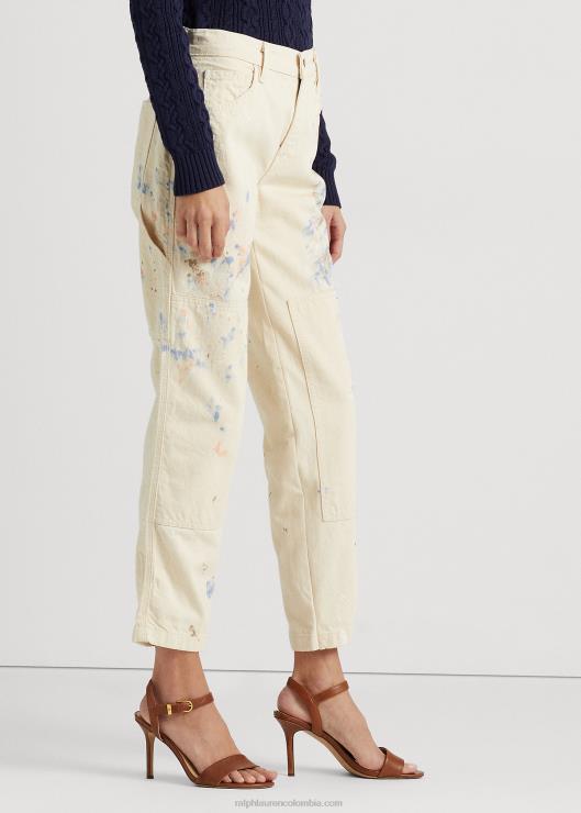 jeans carpinteros de mezclilla con salpicaduras de pintura mujer lavado de crema Ralph Lauren 2XR2V4039
