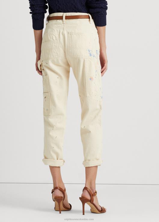 jeans carpinteros de mezclilla con salpicaduras de pintura mujer lavado de crema Ralph Lauren 2XR2V4039