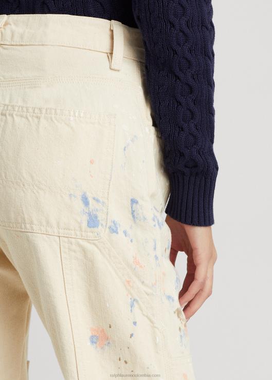 jeans carpinteros de mezclilla con salpicaduras de pintura mujer lavado de crema Ralph Lauren 2XR2V4039