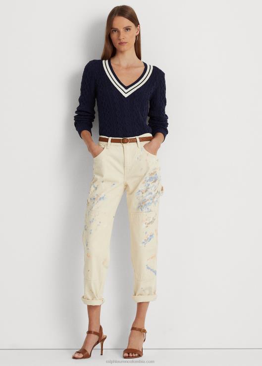 jeans carpinteros de mezclilla con salpicaduras de pintura mujer lavado de crema Ralph Lauren 2XR2V4437