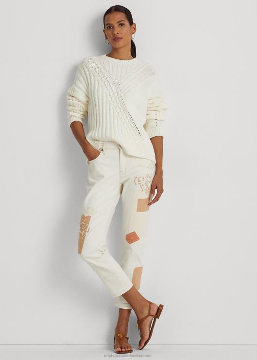 vaqueros holgados con diseño de patchwork y tobillos cónicos mujer lavado de crema Ralph Lauren 2XR2V4867