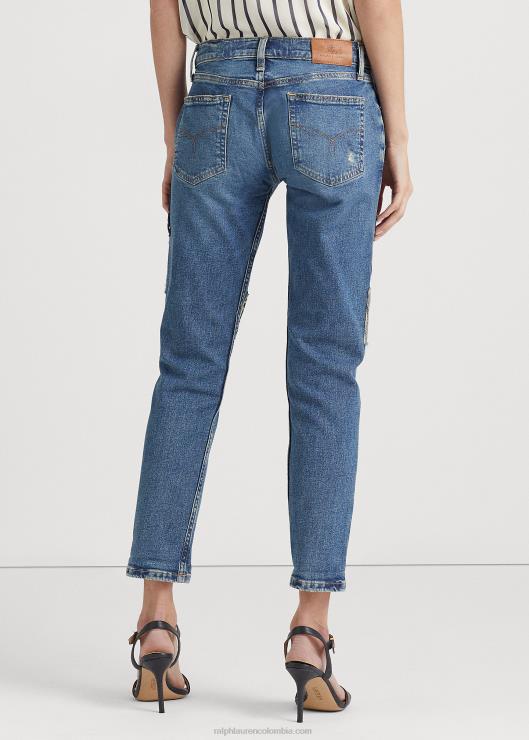 vaqueros holgados con diseño de patchwork y tobillos cónicos mujer lavado de zafiro teñido Ralph Lauren 2XR2V4433