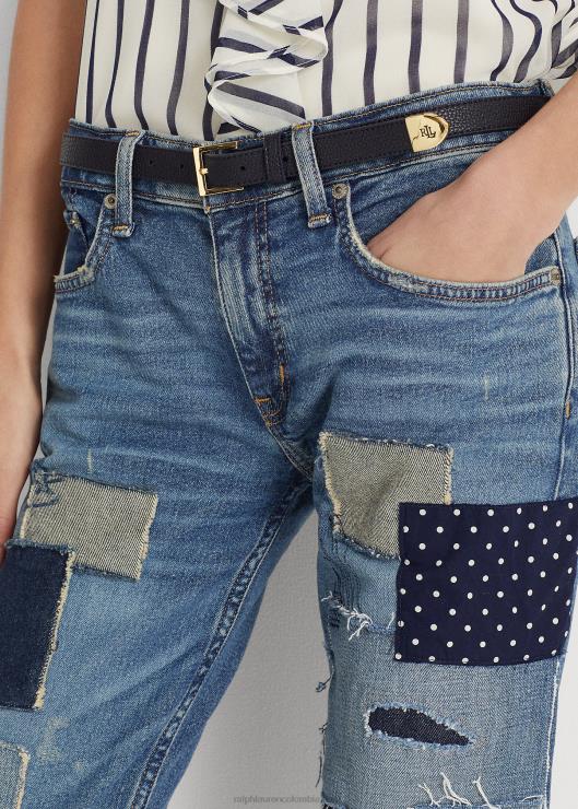 vaqueros holgados con diseño de patchwork y tobillos cónicos mujer lavado de zafiro teñido Ralph Lauren 2XR2V4433