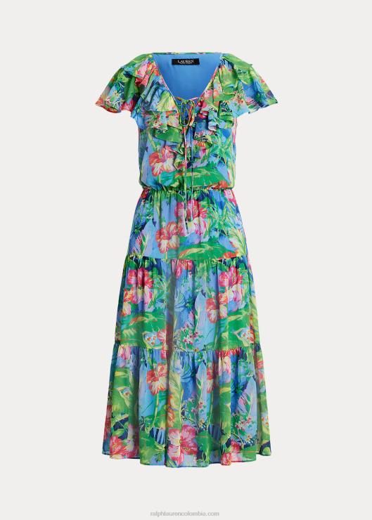 vestido a capas de georgette arrugado floral mujer verde/azul multicolor Ralph Lauren 2XR2V3928