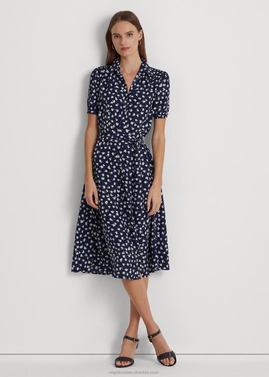 vestido camisero de crepé floral con manga farol mujer multi azul Ralph Lauren 2XR2V4398