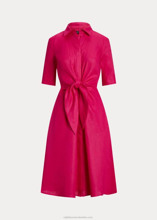 vestido camisero de lino con lazo en la parte delantera mujer deporte rosa Ralph Lauren 2XR2V4316
