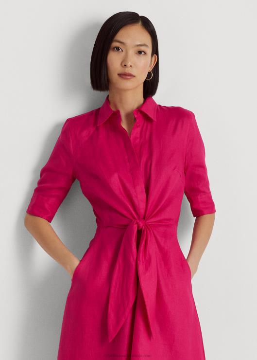 vestido camisero de lino con lazo en la parte delantera mujer deporte rosa Ralph Lauren 2XR2V4316