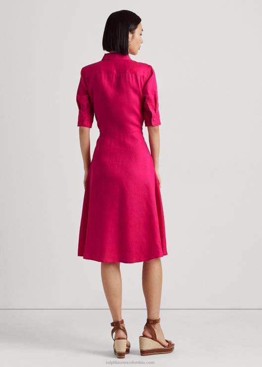 vestido camisero de lino con lazo en la parte delantera mujer deporte rosa Ralph Lauren 2XR2V4316