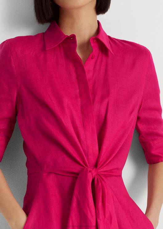 vestido camisero de lino con lazo en la parte delantera mujer deporte rosa Ralph Lauren 2XR2V4316