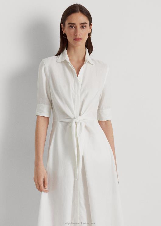 vestido camisero de lino mujer blanco Ralph Lauren 2XR2V4074