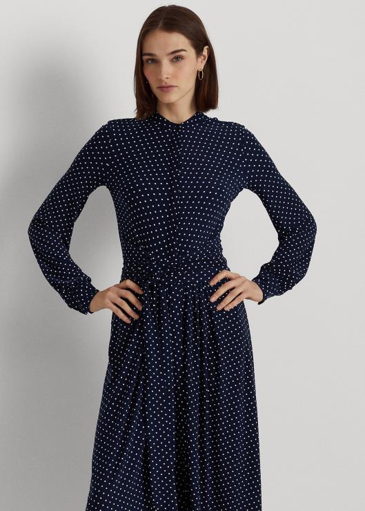 vestido camisero de punto elástico con lunares mujer azul marino/crema Ralph Lauren 2XR2V4054