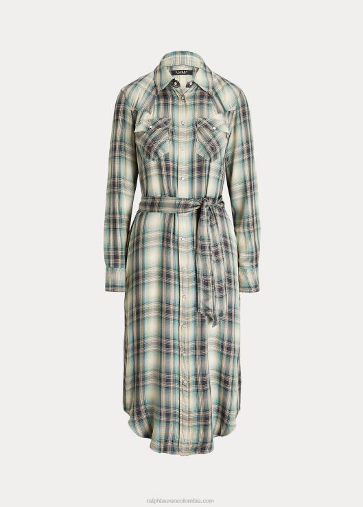 vestido camisero de sarga a cuadros mujer azul/verde multicolor Ralph Lauren 2XR2V9518