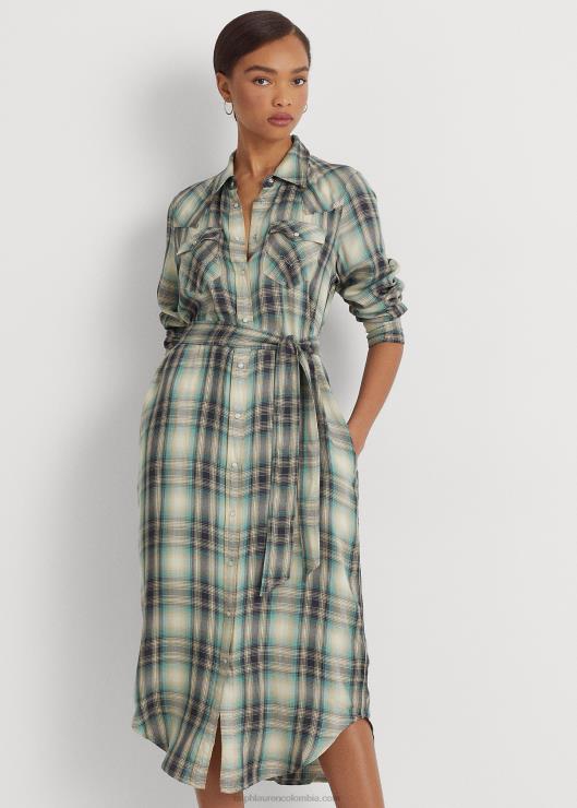 vestido camisero de sarga a cuadros mujer azul/verde multicolor Ralph Lauren 2XR2V9518
