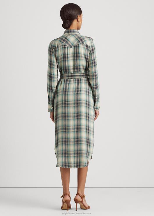 vestido camisero de sarga a cuadros mujer azul/verde multicolor Ralph Lauren 2XR2V9518