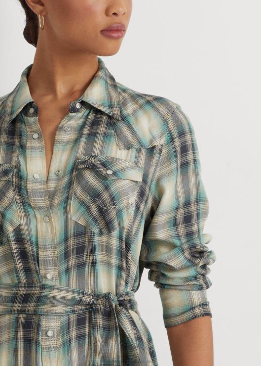 vestido camisero de sarga a cuadros mujer azul/verde multicolor Ralph Lauren 2XR2V9518