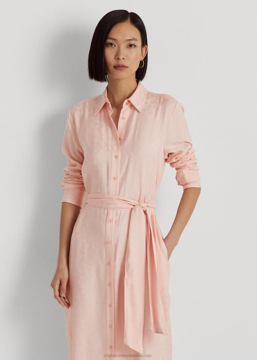 vestido camisero en jacquard con logo y cinturón mujer Rosa palido Ralph Lauren 2XR2V4418