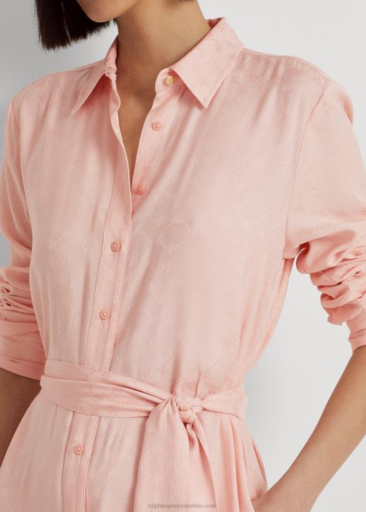 vestido camisero en jacquard con logo y cinturón mujer Rosa palido Ralph Lauren 2XR2V4418