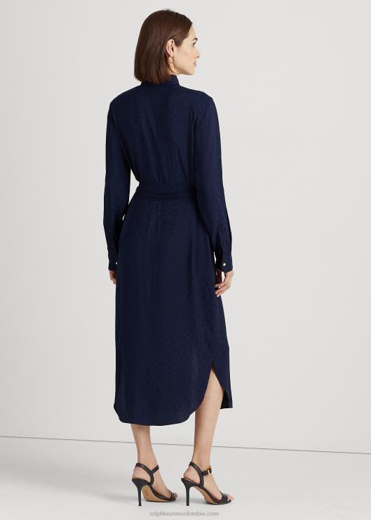 vestido camisero en jacquard con logo y cinturón mujer azul marino refinado Ralph Lauren 2XR2V4419