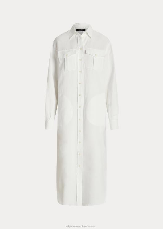 vestido camisero en mezcla de lino mujer blanco Ralph Lauren 2XR2V4360