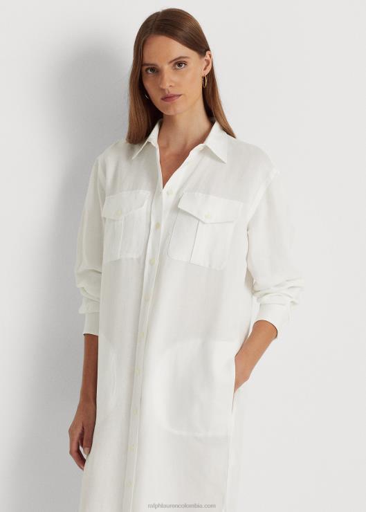 vestido camisero en mezcla de lino mujer blanco Ralph Lauren 2XR2V4360