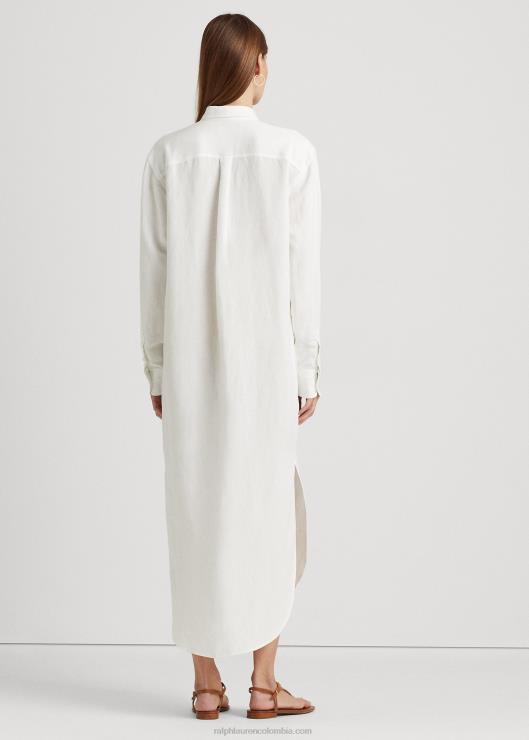 vestido camisero en mezcla de lino mujer blanco Ralph Lauren 2XR2V4360