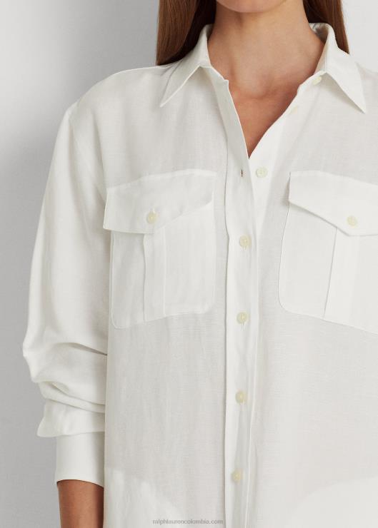 vestido camisero en mezcla de lino mujer blanco Ralph Lauren 2XR2V4360