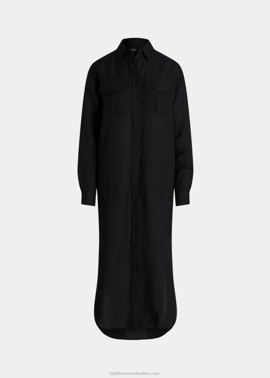vestido camisero en mezcla de lino mujer negro Ralph Lauren 2XR2V3883