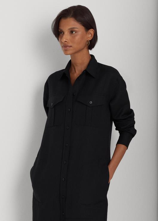 vestido camisero en mezcla de lino mujer negro Ralph Lauren 2XR2V3883