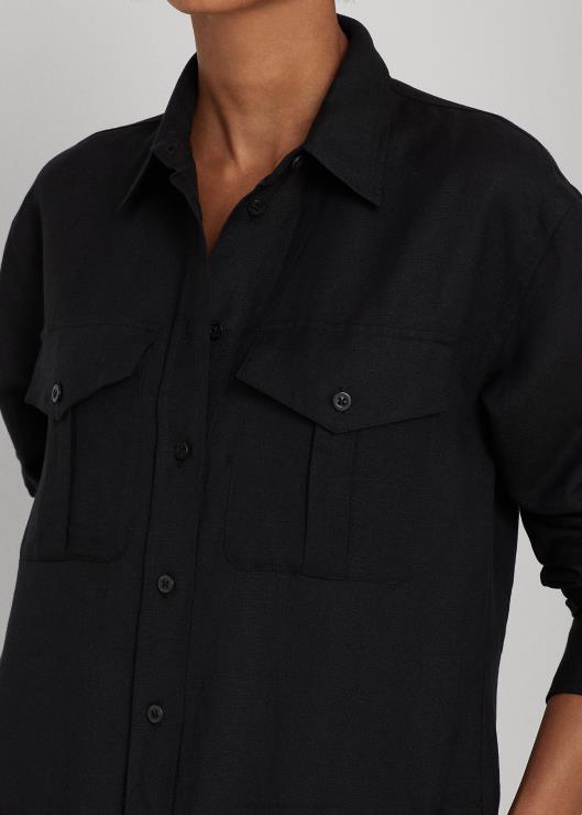 vestido camisero en mezcla de lino mujer negro Ralph Lauren 2XR2V3883