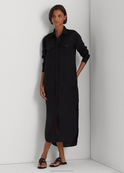 vestido camisero en mezcla de lino mujer negro Ralph Lauren 2XR2V3883