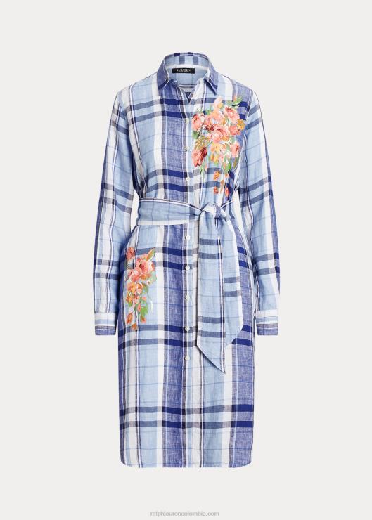 vestido camisero floral y de cuadros mujer azul blanco Ralph Lauren 2XR2V4034