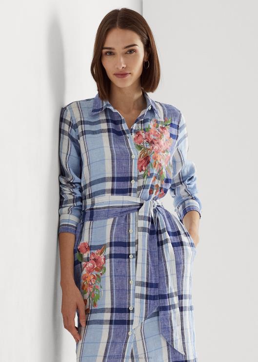 vestido camisero floral y de cuadros mujer azul blanco Ralph Lauren 2XR2V4034