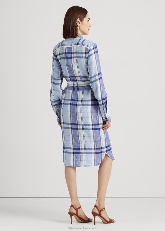 vestido camisero floral y de cuadros mujer azul blanco Ralph Lauren 2XR2V4034