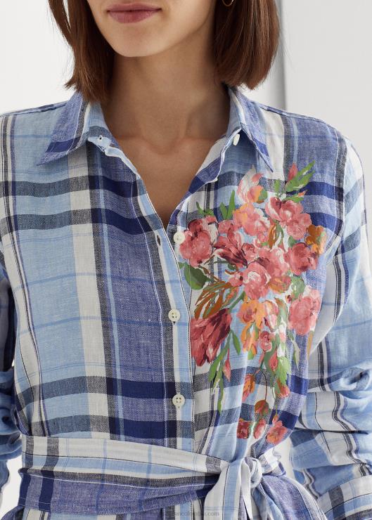 vestido camisero floral y de cuadros mujer azul blanco Ralph Lauren 2XR2V4034