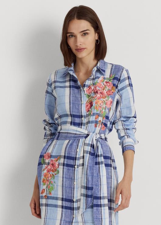 vestido camisero floral y de cuadros mujer azul blanco Ralph Lauren 2XR2V4034
