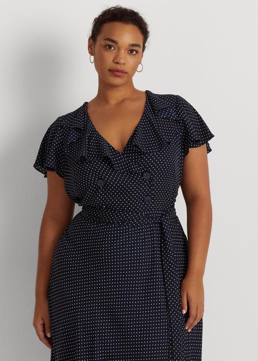 vestido con cinturón y lunares de georgette mujer azul marino/blanco Ralph Lauren 2XR2V4792