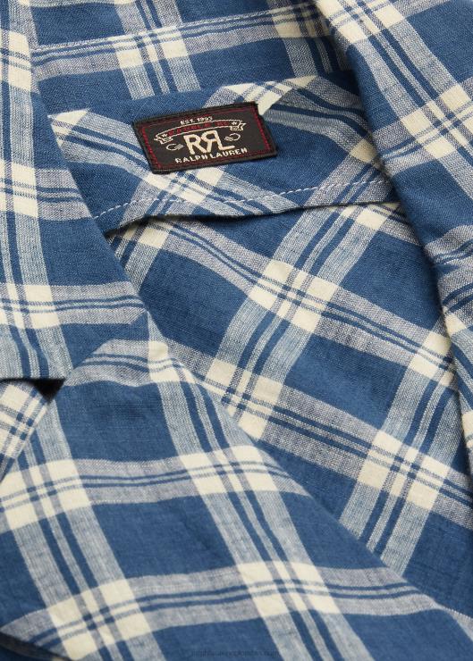 vestido cruzado de gasa de algodón a cuadros mujer azul/crema Ralph Lauren 2XR2V3655