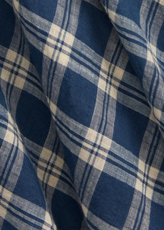 vestido cruzado de gasa de algodón a cuadros mujer azul/crema Ralph Lauren 2XR2V3655