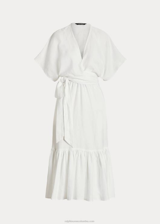 vestido cruzado de lino con cinturón mujer blanco Ralph Lauren 2XR2V3887