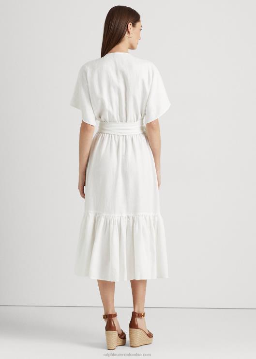 vestido cruzado de lino con cinturón mujer blanco Ralph Lauren 2XR2V3887
