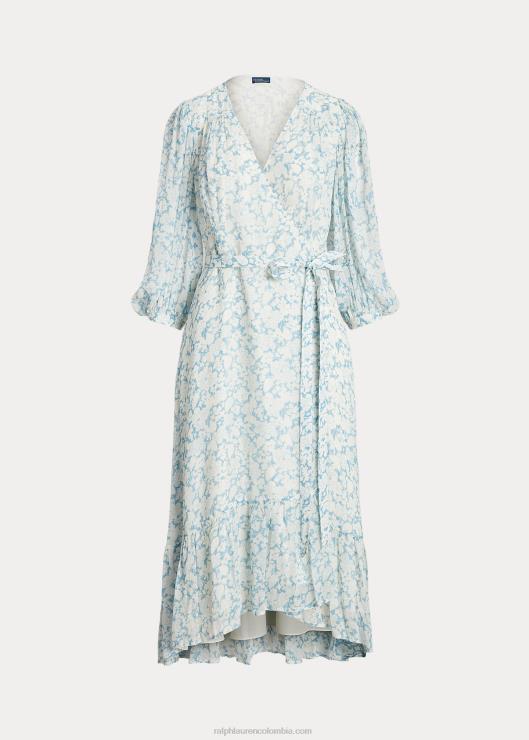 vestido cruzado floral de georgette arrugado mujer estampado floral de nubes Ralph Lauren 2XR2V3126