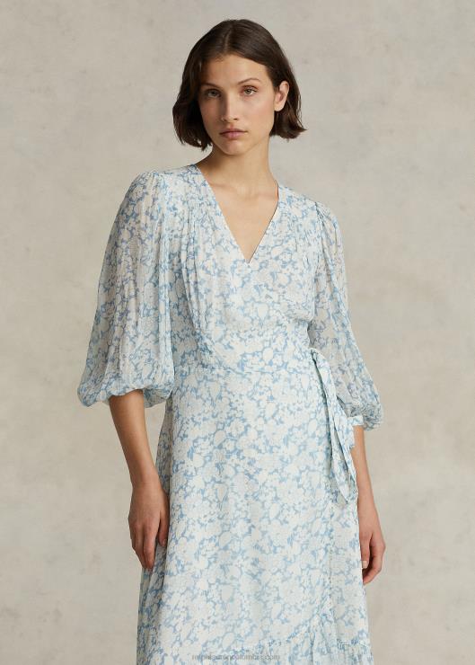 vestido cruzado floral de georgette arrugado mujer estampado floral de nubes Ralph Lauren 2XR2V3126