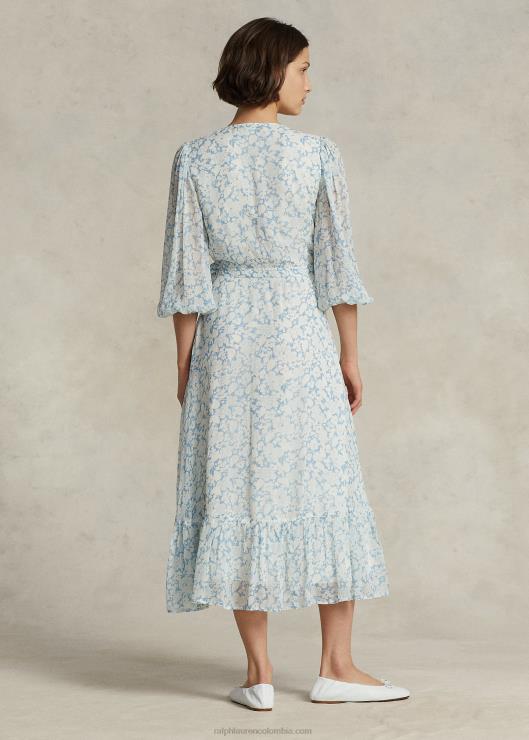 vestido cruzado floral de georgette arrugado mujer estampado floral de nubes Ralph Lauren 2XR2V3126