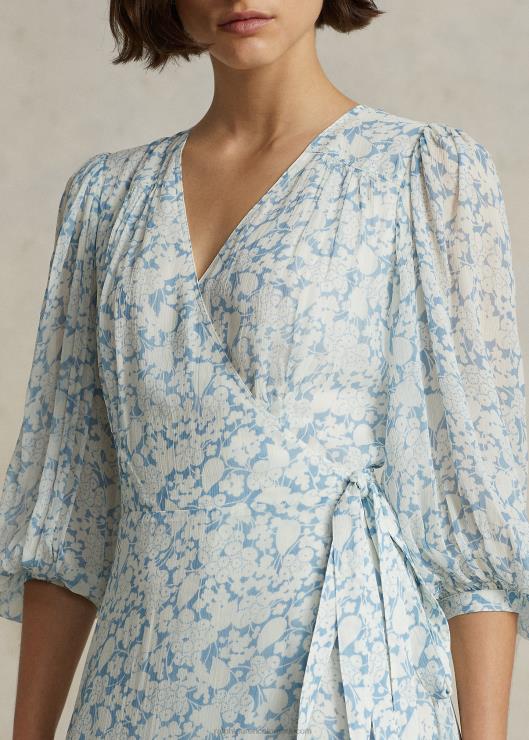 vestido cruzado floral de georgette arrugado mujer estampado floral de nubes Ralph Lauren 2XR2V3126