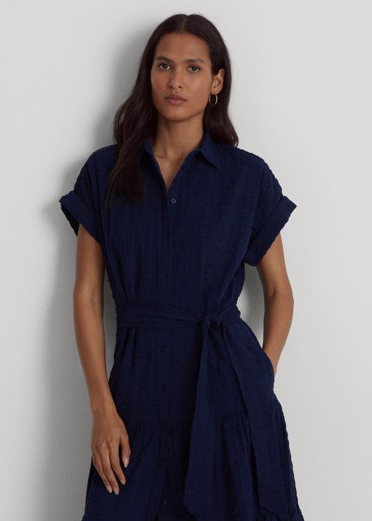 vestido de algodón a cuadros mujer azul marino refinado Ralph Lauren 2XR2V4441