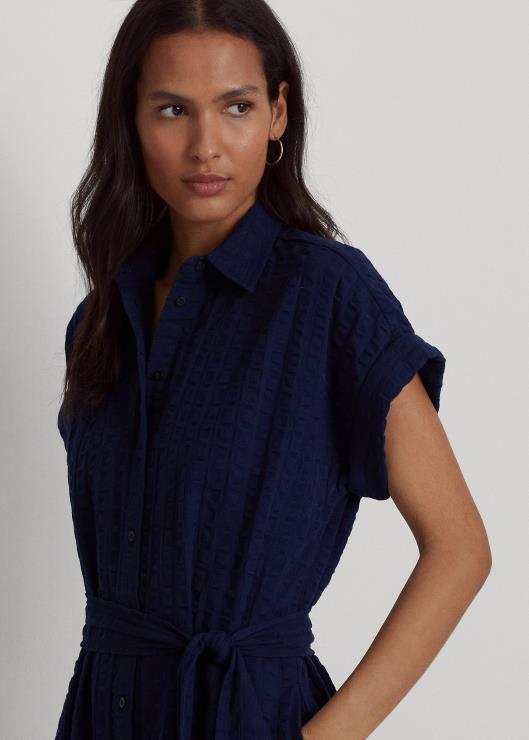 vestido de algodón a cuadros mujer azul marino refinado Ralph Lauren 2XR2V4441