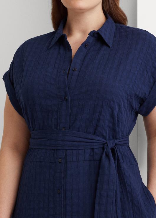 vestido de algodón a cuadros mujer azul marino refinado Ralph Lauren 2XR2V4658