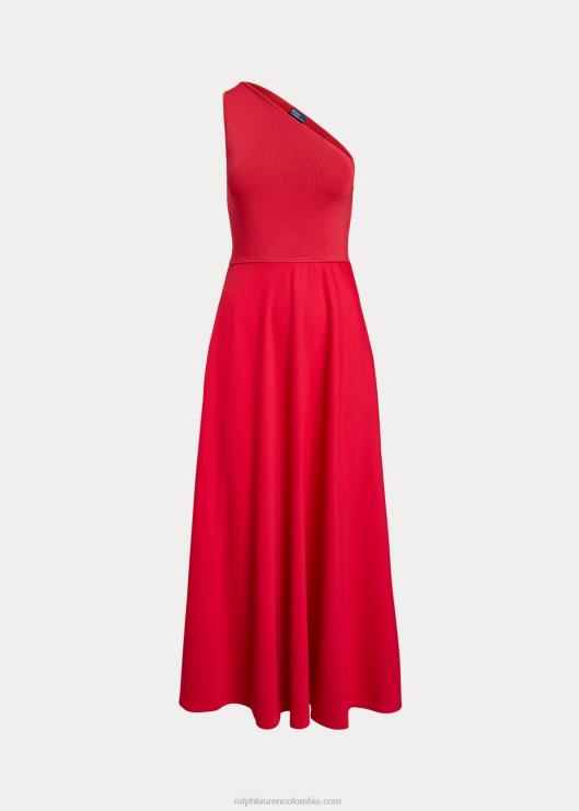 vestido de cóctel híbrido con un solo hombro mujer atardecer rojo Ralph Lauren 2XR2V2983